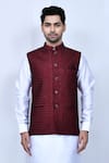 Arihant Rai Sinha_Maroon Velvet Embroidered Thread Nehru Jacket _Online_at_Aza_Fashions