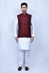 Buy_Arihant Rai Sinha_Maroon Velvet Embroidered Thread Nehru Jacket _Online_at_Aza_Fashions