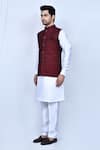 Shop_Arihant Rai Sinha_Maroon Velvet Embroidered Thread Nehru Jacket _Online_at_Aza_Fashions