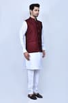 Arihant Rai Sinha_Maroon Velvet Embroidered Thread Nehru Jacket _at_Aza_Fashions