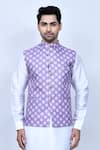 Arihant Rai Sinha_Purple Art Silk Printed Floral Flower Nehru Jacket _Online_at_Aza_Fashions