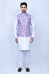 Buy_Arihant Rai Sinha_Purple Art Silk Printed Floral Flower Nehru Jacket _Online_at_Aza_Fashions