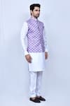 Arihant Rai Sinha_Purple Art Silk Printed Floral Flower Nehru Jacket _at_Aza_Fashions