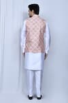 Shop_Arihant Rai Sinha_Peach Art Silk Printed Checkered Nehru Jacket _at_Aza_Fashions