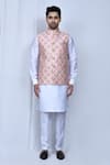 Arihant Rai Sinha_Peach Art Silk Printed Checkered Nehru Jacket _Online_at_Aza_Fashions