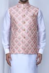 Buy_Arihant Rai Sinha_Peach Art Silk Printed Checkered Nehru Jacket _Online_at_Aza_Fashions