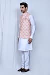 Shop_Arihant Rai Sinha_Peach Art Silk Printed Checkered Nehru Jacket _Online_at_Aza_Fashions