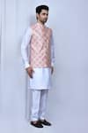 Arihant Rai Sinha_Peach Art Silk Printed Checkered Nehru Jacket _at_Aza_Fashions