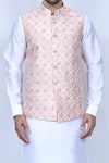 Arihant Rai Sinha_Orange Art Silk Embroidered Thread Circle Pattern Bundi And Kurta Set _at_Aza_Fashions