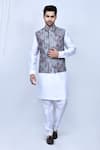 Buy_Arihant Rai Sinha_Grey Kurta And Pant Art Silk Printed Geometric Bundi & Set _at_Aza_Fashions