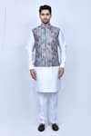 Shop_Arihant Rai Sinha_Grey Kurta And Pant Art Silk Printed Geometric Bundi & Set _Online_at_Aza_Fashions