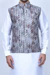 Arihant Rai Sinha_Grey Kurta And Pant Art Silk Printed Geometric Bundi & Set _at_Aza_Fashions