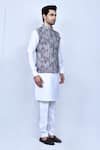 Buy_Arihant Rai Sinha_Grey Kurta And Pant Art Silk Printed Geometric Bundi & Set 