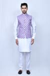 Shop_Arihant Rai Sinha_Purple Art Silk Printed Floral Garden Bundi And Kurta Set _Online_at_Aza_Fashions