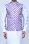 Arihant Rai Sinha_Purple Art Silk Printed Floral Garden Bundi And Kurta Set _at_Aza_Fashions