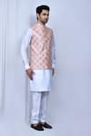 Arihant Rai Sinha_Peach Art Silk Printed And Embroidered Patola Bundi Kurta Set _at_Aza_Fashions