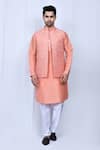 Buy_Arihant Rai Sinha_Orange Art Silk Embroidered Thread Work Open Bundi Kurta Set _at_Aza_Fashions