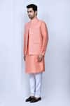 Buy_Arihant Rai Sinha_Orange Art Silk Embroidered Thread Work Open Bundi Kurta Set 