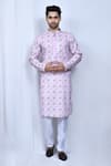 Buy_Arihant Rai Sinha_Pink Kurta Cotton Printed And Embroidered Checkered Pant Set _at_Aza_Fashions