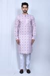 Shop_Arihant Rai Sinha_Pink Kurta Cotton Printed And Embroidered Checkered Pant Set _Online_at_Aza_Fashions