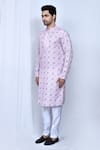 Arihant Rai Sinha_Pink Kurta Cotton Printed And Embroidered Checkered Pant Set _at_Aza_Fashions