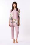 Scarlet Sage_Pink Polyester Round Neck Amina Floral Print Kurta And Pant Set_Online_at_Aza_Fashions