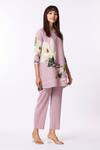 Scarlet Sage_Pink Polyester Round Neck Amina Floral Print Kurta And Pant Set_at_Aza_Fashions