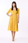 Buy_Scarlet Sage_Yellow V Neck Isabella Overlay Crinkled Dress  _at_Aza_Fashions