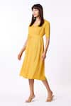 Scarlet Sage_Yellow V Neck Isabella Overlay Crinkled Dress  _at_Aza_Fashions