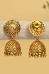 Shop_Ahaanya_Gold Plated Embellished Geometric Cutwork Pattern Jhumkas_at_Aza_Fashions
