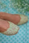 Buy_Stitched soles_Green Embroidered Mahak Juttis _at_Aza_Fashions