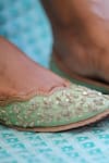 Shop_Stitched soles_Green Embroidered Mahak Juttis _at_Aza_Fashions