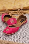 Shop_Stitched soles_Fuchsia Embroidered Tikki Token Juttis _at_Aza_Fashions