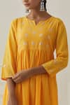 Buy_Kamaltaas_Yellow Cotton Slub Hand Embroidered Pittan Yoke Kurta Pant Set  _Online_at_Aza_Fashions