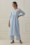 Buy_Kamaltaas_Blue Cotton Slub Hand Embroidered Pittan Sleeve Kurta And Pant Set  _at_Aza_Fashions