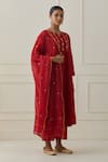 Buy_Kamaltaas_Red Cotton Slub Hand Embroidered Pittan Sleeve And Yoke Kurta Set  _at_Aza_Fashions