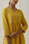 Kamaltaas_Yellow Cotton Slub Hand Embroidered Yoke And Sleeve Work Kurta Set  _Online_at_Aza_Fashions