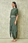 Adara Khan_Green Georgette Embroidered Zardozi Band Ombre Cowl Hem Asymmetric Dress_at_Aza_Fashions