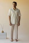 Buy_Nirjara_Off White Handloom Cotton Embellished Bead Kiku Tennis T Shirt  _at_Aza_Fashions