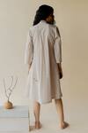 Shop_Nirjara_Beige Handloom Cotton Embellished Bead V Neck Tesu A-line Dress_at_Aza_Fashions