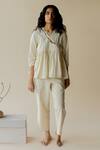 Nirjara_Off White Handloom Cotton Embellished Bead V Neck Ren Kediyu Neckline Top_Online_at_Aza_Fashions