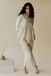 Shop_Nirjara_Off White Handloom Cotton Embellished Bead V Neck Ren Kediyu Neckline Top_Online_at_Aza_Fashions