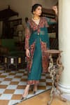 Shop_Ruhr India_Green Organza, Crepe, Cotton, Silk Sequins, Embroidery Paisley Kurta And Pant Set _Online_at_Aza_Fashions