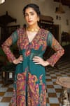 Ruhr India_Green Organza, Crepe, Cotton, Silk Sequins, Embroidery Paisley Kurta And Pant Set _at_Aza_Fashions