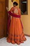 Shop_Ruhr India_Orange Silk Organza Embroidered And Embellished Thread Paisley Lehenga Blouse Set _at_Aza_Fashions