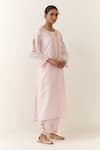 Buy_Anantaa By Roohi_Pink Silk, Chanderi Embroidery Round Neck Kurta _Online_at_Aza_Fashions