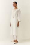 Anantaa By Roohi_Off White Silk, Chanderi Embroidery Round Neck Kurta _Online_at_Aza_Fashions