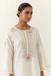 Shop_Anantaa By Roohi_Off White Silk, Chanderi Embroidery Round Neck Kurta _Online_at_Aza_Fashions
