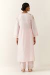 Shop_Anantaa By Roohi_Pink Silk, Chanderi Embroidery Keyhole Neck Notched Kurta _at_Aza_Fashions