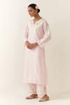 Anantaa By Roohi_Pink Silk, Chanderi Embroidery Keyhole Neck Notched Kurta _Online_at_Aza_Fashions